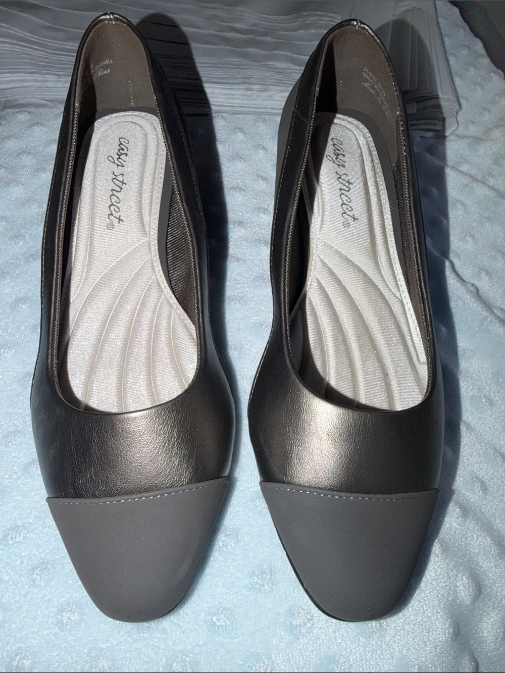 easy street Metallic Gray Two-Tone Ballet Flats
